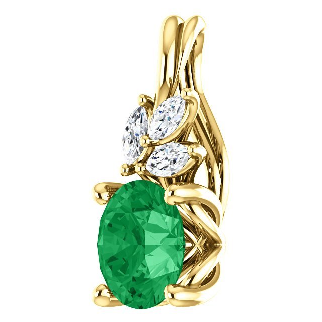 14KT Gold 3/4 CTW Emerald & 1/10 CTW Diamond Pendant Rose,White,Yellow