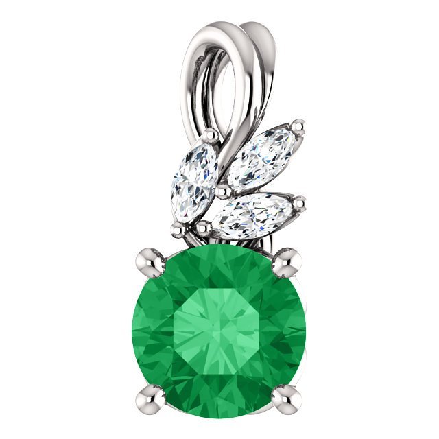 14KT Gold 3/4 CTW Emerald & 1/10 CTW Diamond Pendant Rose,White,Yellow