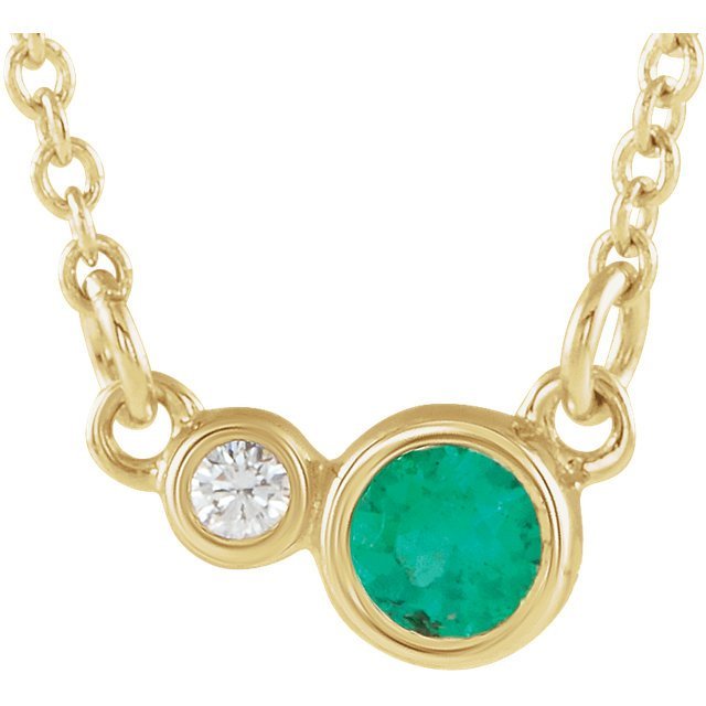 14KT Gold Emerald & Diamond 18" Necklace Yellow