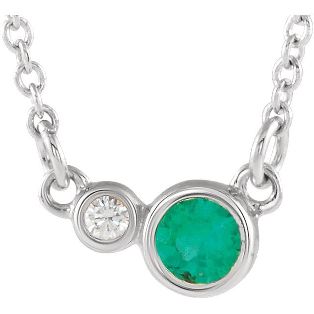 14KT Gold Emerald & Diamond 18" Necklace White