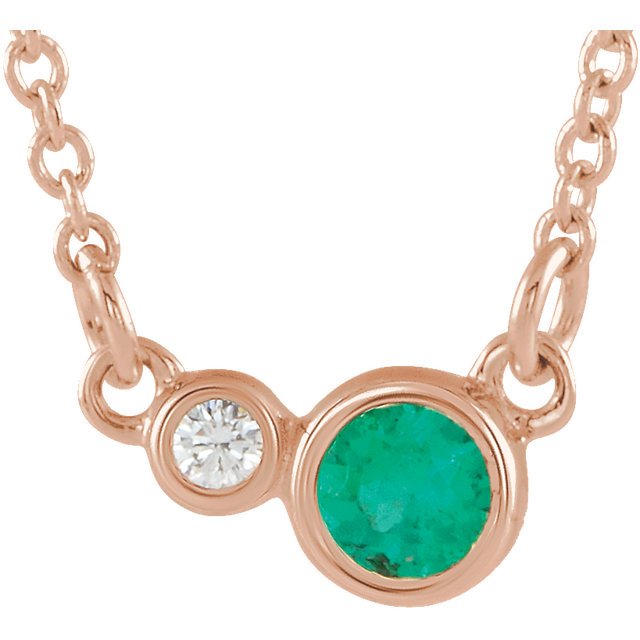 14KT Gold Emerald & Diamond 18" Necklace Rose