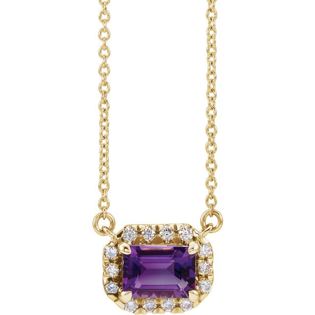 14KT GOLD 0.28 CT AMETHYST & 0.15 CTW DIAMOND EMERALD HALO NECKLACE Rose,White,Yellow