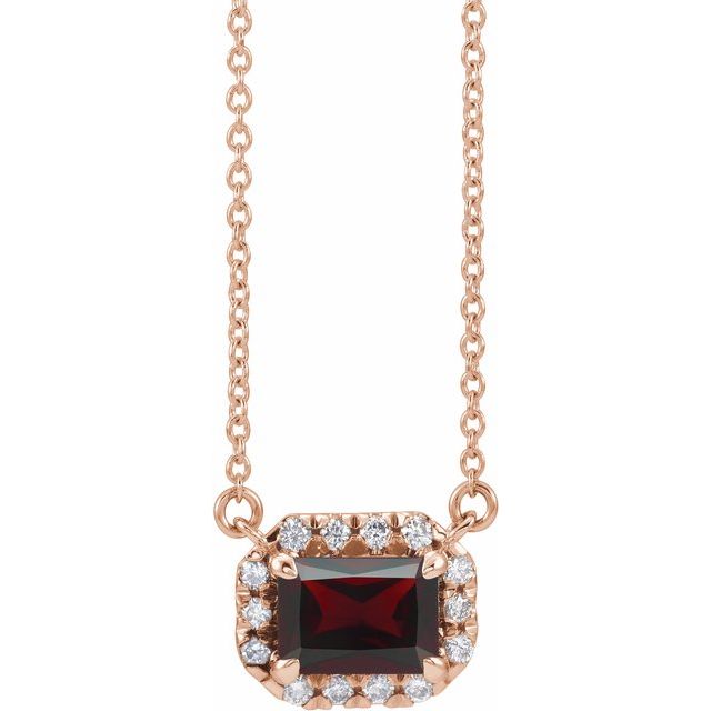 14KT GOLD 0.41 CT GARNET AND 1/8 CTW DIAMOND HALO NECKLACE Rose