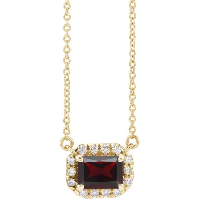 14KT GOLD 0.41 CT GARNET AND 1/8 CTW DIAMOND HALO NECKLACE Yellow