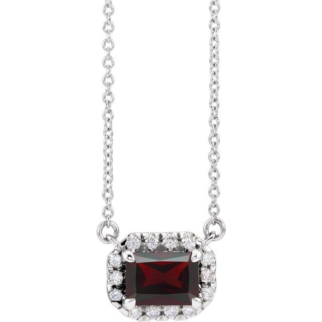 14KT GOLD 0.41 CT GARNET AND 1/8 CTW DIAMOND HALO NECKLACE White