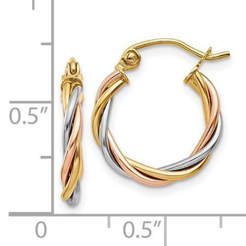 14KT Tri-Color Twisted Hoop Earrings