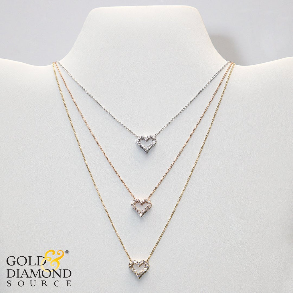 14 Karat Gold 1/4 CTW Diamond Heart Necklace White,Yellow,Rose