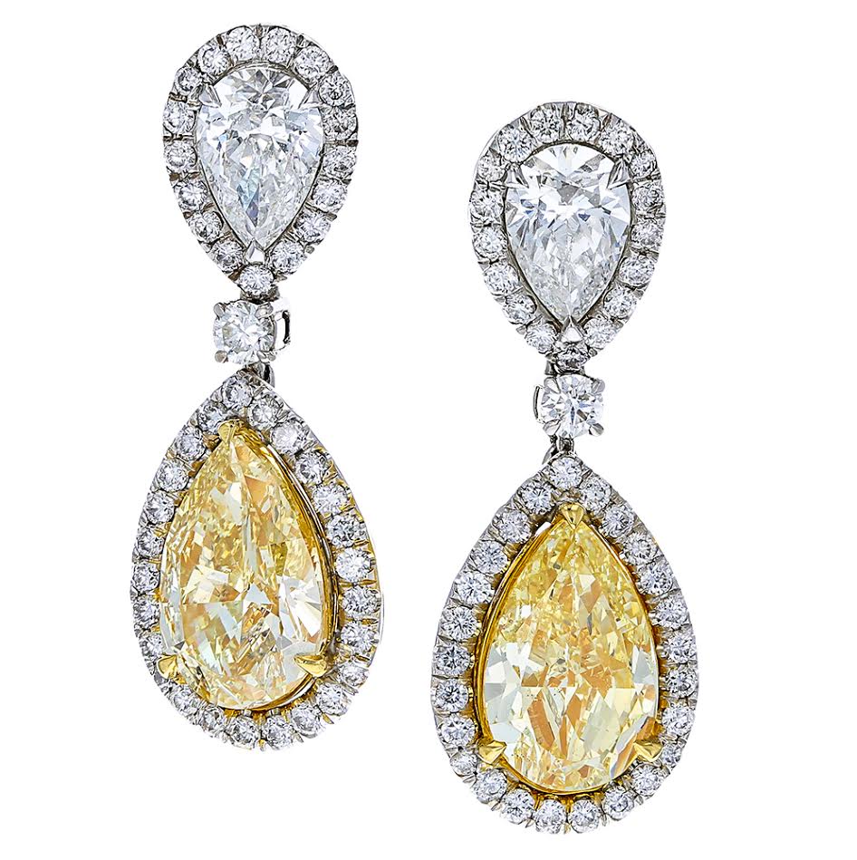 DIER076 Fancy Yellow Diamond Invisible Set Studs in 18K White Gold Earrings