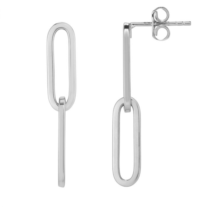14KT WHITE GOLD DOUBLE PAPERCLIP LINK DANGLE EARRINGS