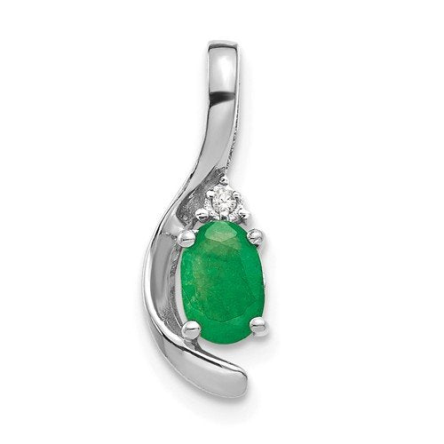14KT Gold Oval Emerald and Diamond Pendant White