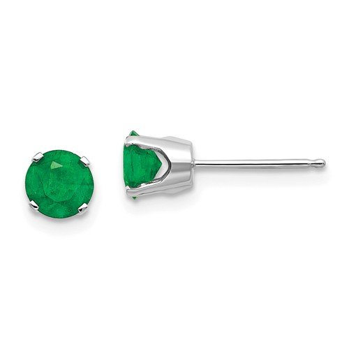 14KT GOLD 1.00 CTW ROUND EMERALD EARRINGS White