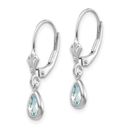 14KT GOLD 0.70 CTW PEAR AQUAMARINE LEVERBACK DROP EARRINGS White,Yellow