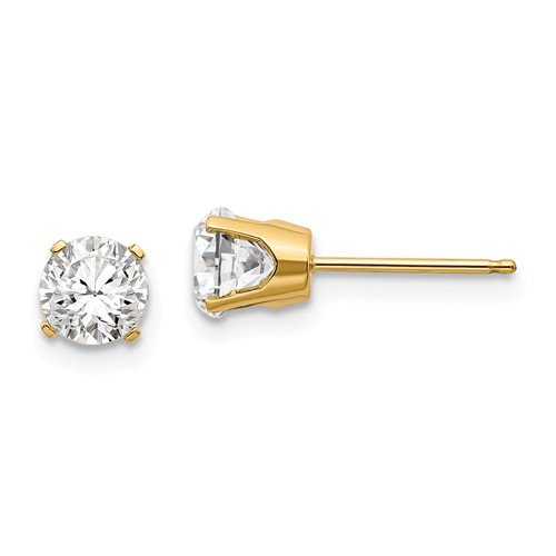 14KT GOLD 1.20 CTW ROUND WHITE TOPAZ STUD EARRINGS Yellow