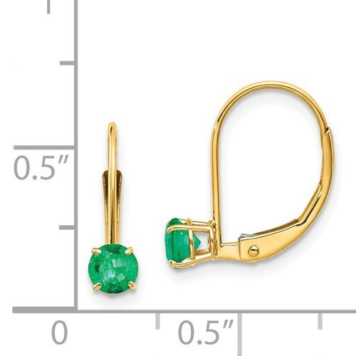 14KT YELLOW GOLD 0.50 CTW ROUND EMERALD LEVERBACK EARRINGS Yellow