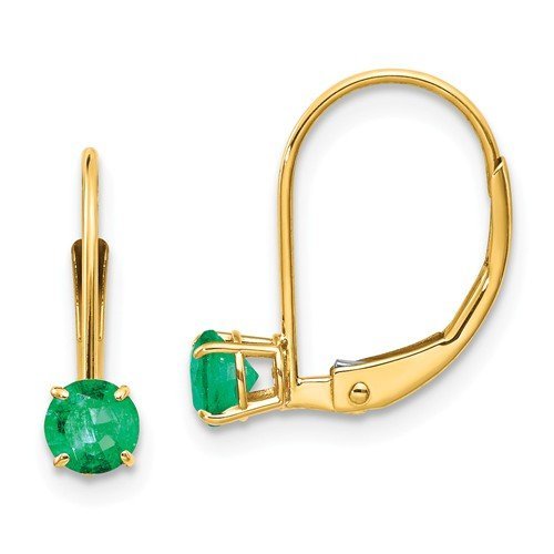 14KT YELLOW GOLD 0.50 CTW ROUND EMERALD LEVERBACK EARRINGS Yellow