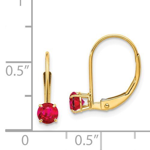 14KT YELLOW GOLD 0.70 CTW ROUND RUBY LEVERBACK EARRINGS