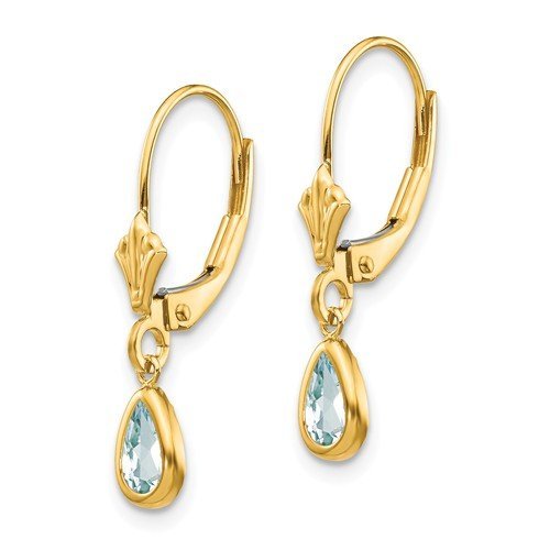 14KT GOLD 0.70 CTW PEAR AQUAMARINE LEVERBACK DROP EARRINGS White,Yellow