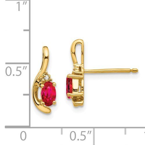 14KT GOLD DIAMOND AND OVAL RUBY EARRINGS White,Yellow
