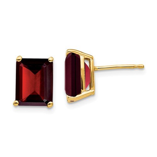 14KT YELLOW GOLD 5.00 CTW EMERALD CUT GARNET EARRINGS