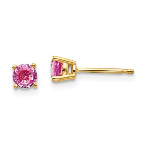 14KT GOLD 0.70 CTW ROUND PINK SAPPHIRE STUD EARRINGS Yellow