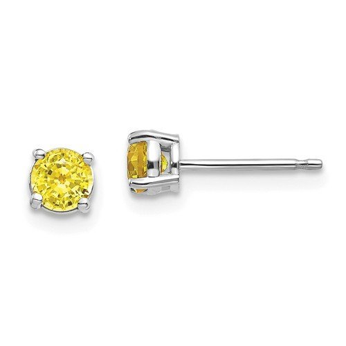 14KT GOLD 0.70 CTW ROUND YELLOW SAPPHIRE STUD EARRINGS White