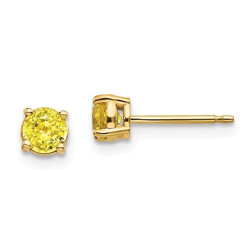 14KT GOLD 0.70 CTW ROUND YELLOW SAPPHIRE STUD EARRINGS Yellow