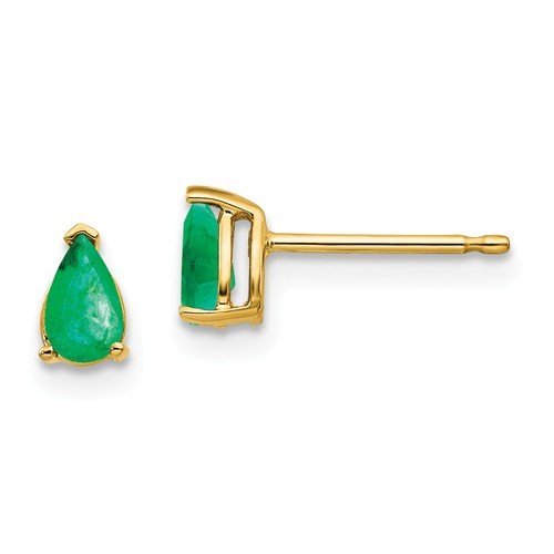 14KT Gold 0.40 CTW Pear Shape Emerald Earrings Yellow