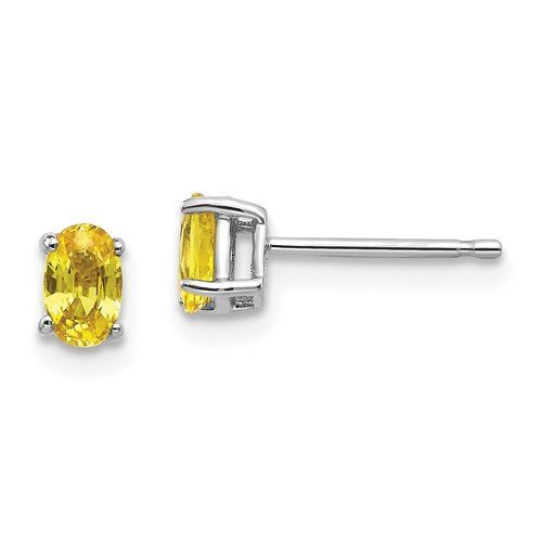 14KT GOLD 2/3 CTW OVAL YELLOW SAPPHIRE STUD EARRINGS White