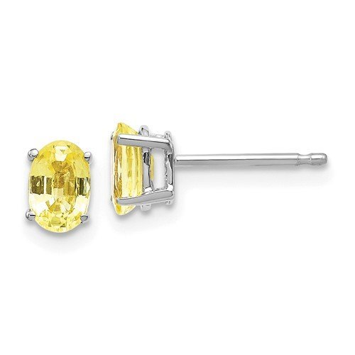 14KT GOLD 1.20 CTW OVAL YELLOW SAPPHIRE STUD EARRINGS White