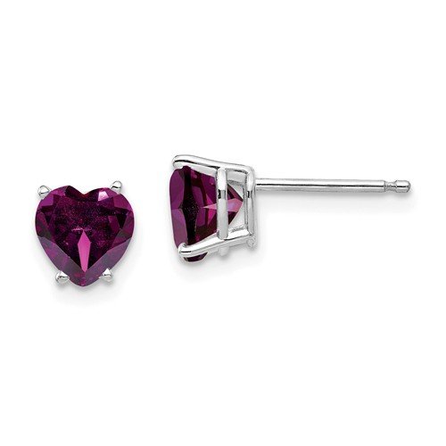 14KT WHITE GOLD 1.70 CTW HEART SHAPE RHODOLITE GARNET EARRINGS