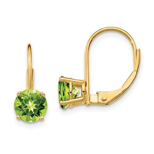 14KT YELLOW GOLD 1.90 CTW ROUND PERIDOT LEVERBACK EARRINGS
