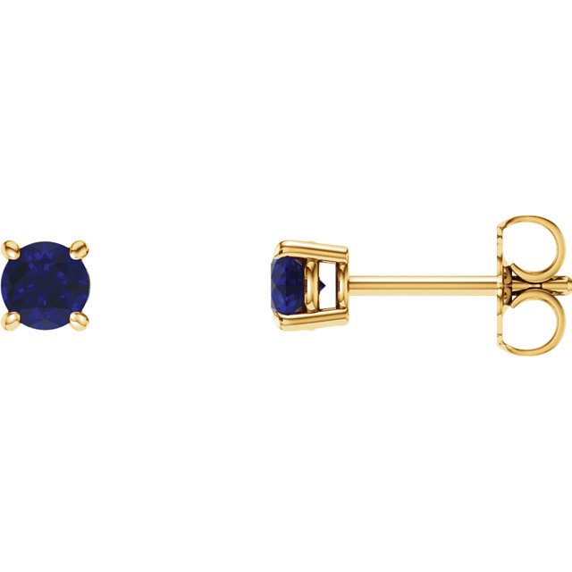 14KT GOLD 0.70 CTW ROUND BLUE SAPPHIRE STUD EARRINGS Yellow