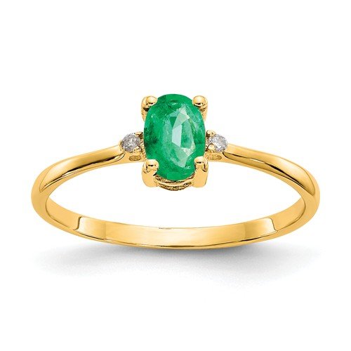 14KT GOLD DIAMOND AND EMERALD BIRTHSTONE RING 4 / Yellow,4.5 / Yellow,5 / Yellow,5.5 / Yellow,6 / Yellow,6.5 / Yellow,7 / Yellow,7.5 / Yellow,8 / Yellow,8.5 / Yellow,9 / Yellow