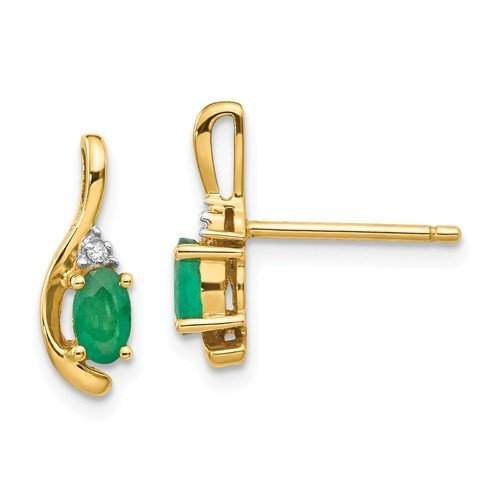 14KT Gold Emerald and Diamond Earrings Yellow