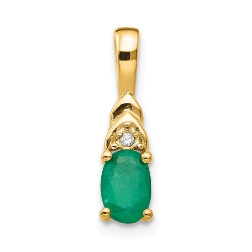14KT Gold Oval Emerald and Diamond Pendant White,Yellow