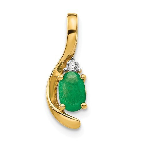 14KT Gold Oval Emerald and Diamond Pendant Yellow