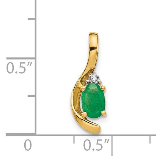 14KT Gold Oval Emerald and Diamond Pendant White,Yellow