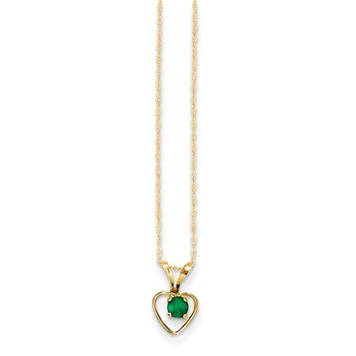 14KT YELLOW GOLD EMERALD HEART 15" NECKLACE