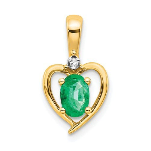 14KT Gold Diamond And Emerald Heart Pendant Yellow