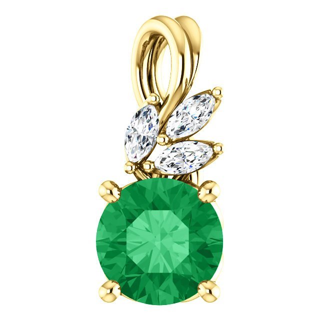 14KT Gold 3/4 CTW Emerald & 1/10 CTW Diamond Pendant Rose,White,Yellow