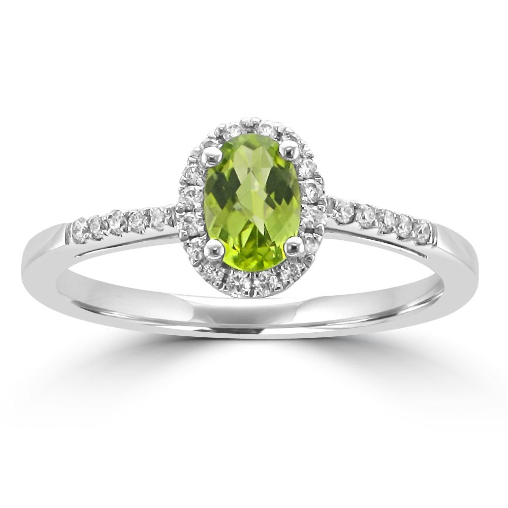 14KT WHITE GOLD PERIDOT & DIAMOND HALO RING 4,4.5,5,5.5,6,6.5,7,7.5,8,8.5,9