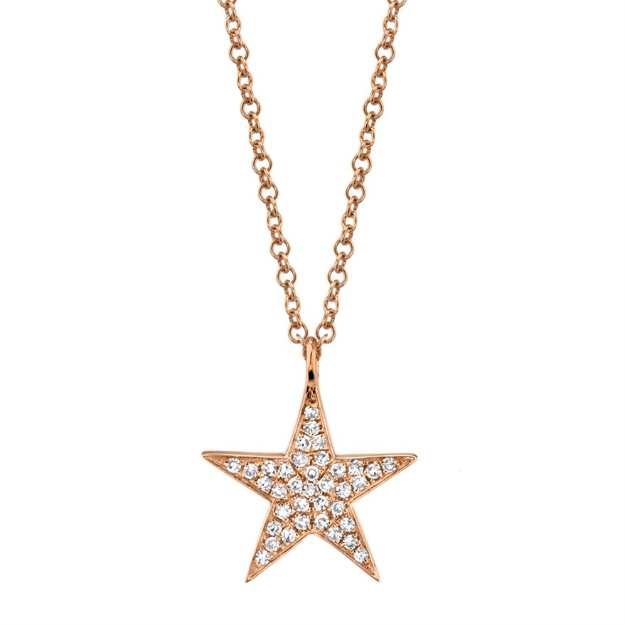 14KT Gold 1/10 CTW Diamond Star Necklace Rose