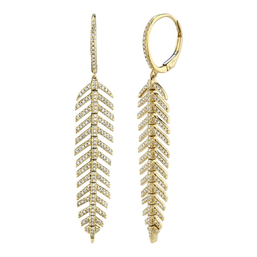 14KT Gold 3/5 CTW Diamond Feather Earrings Yellow
