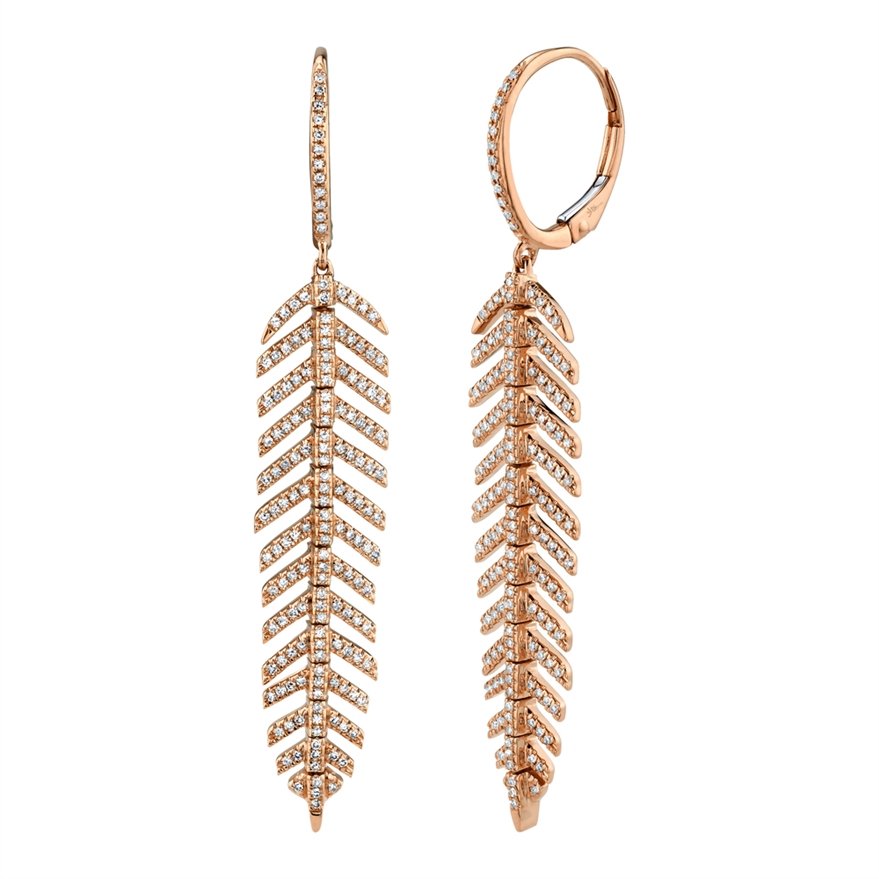 14KT Gold 3/5 CTW Diamond Feather Earrings Rose