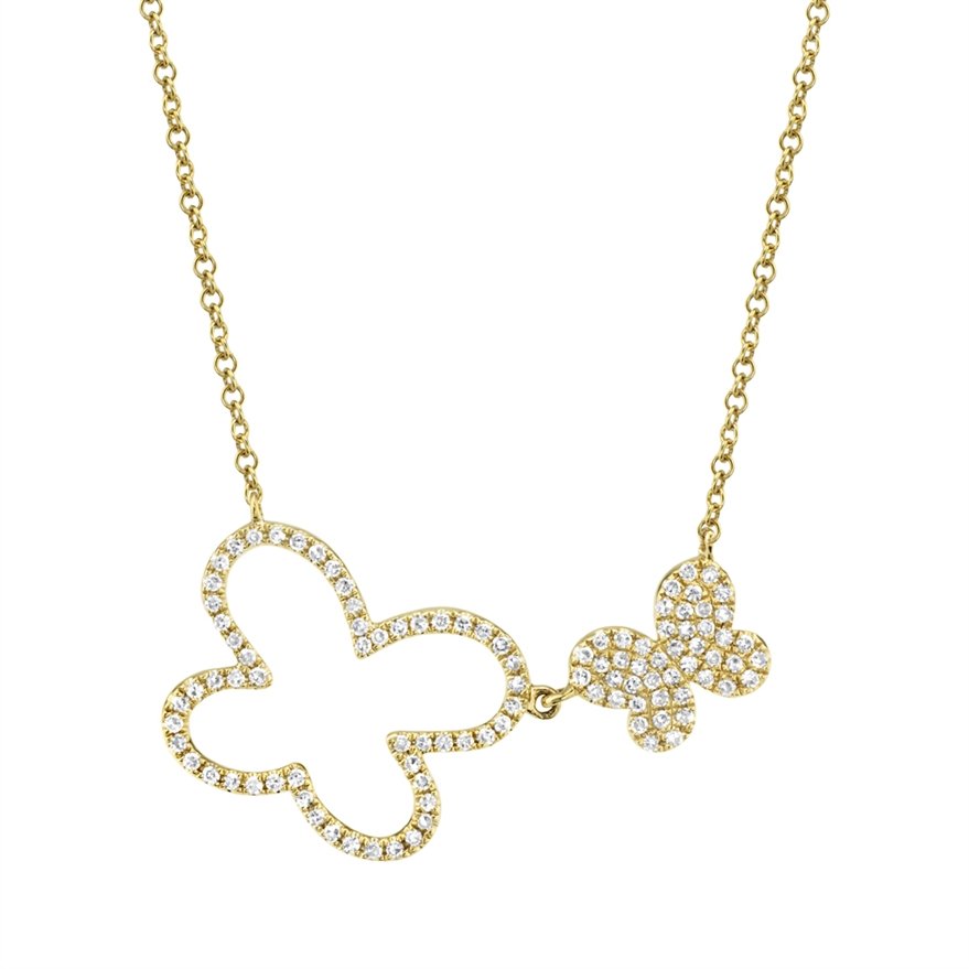 14KT Gold 1/4 CTW Diamond Double Butterfly Necklace Yellow