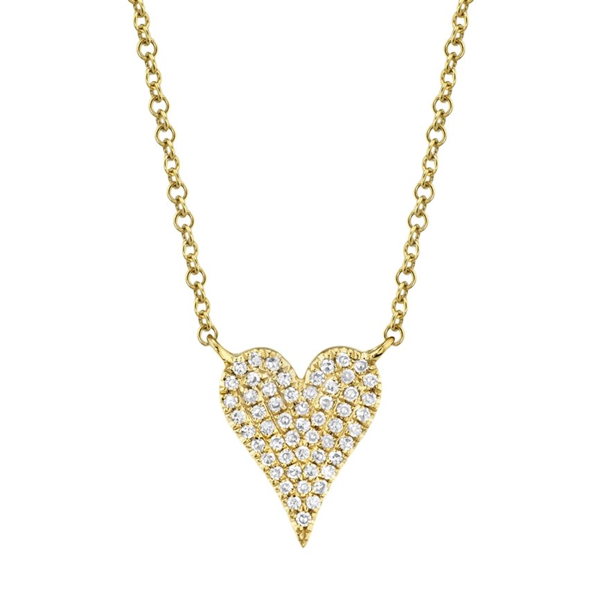 14KT Gold 0.11 CTW Diamond Pave Heart Necklace Yellow