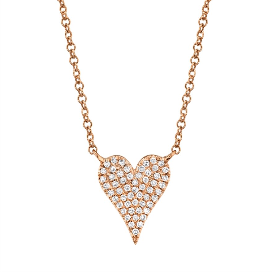 14KT Gold 0.11 CTW Diamond Pave Heart Necklace Rose