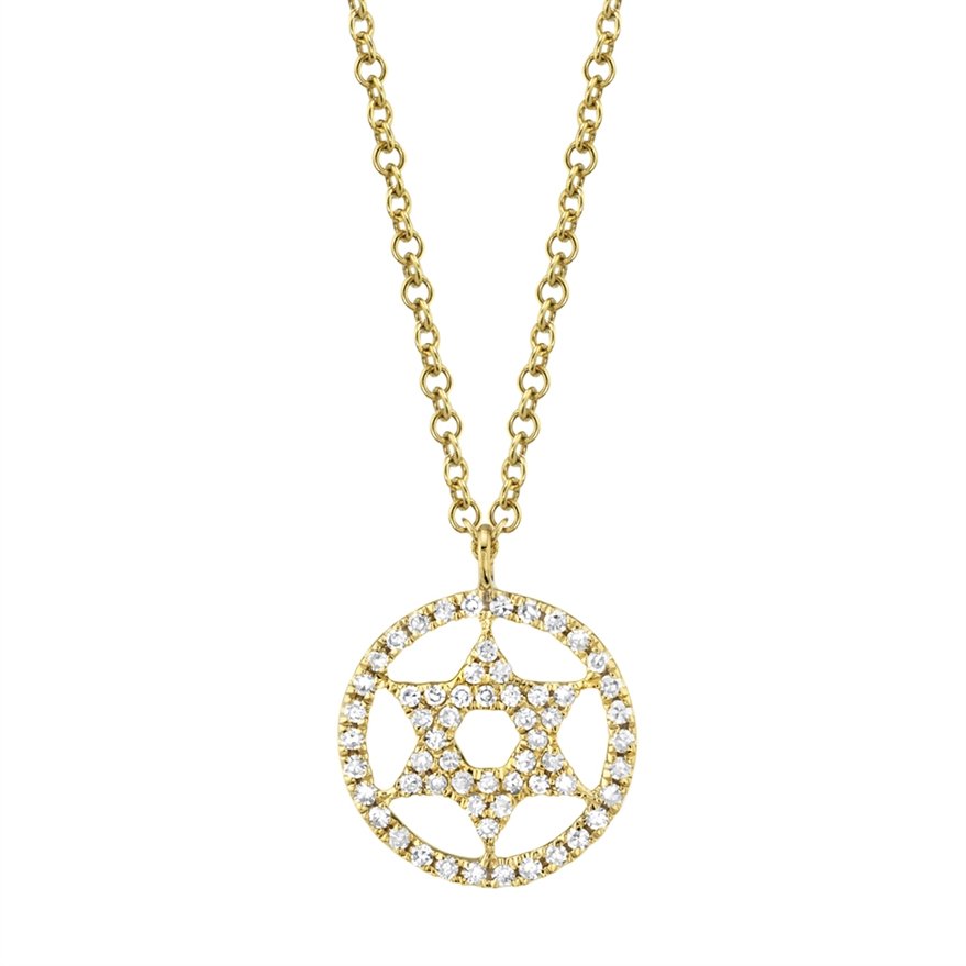 14KT Gold Diamond Star of David Necklace Rose,White,Yellow