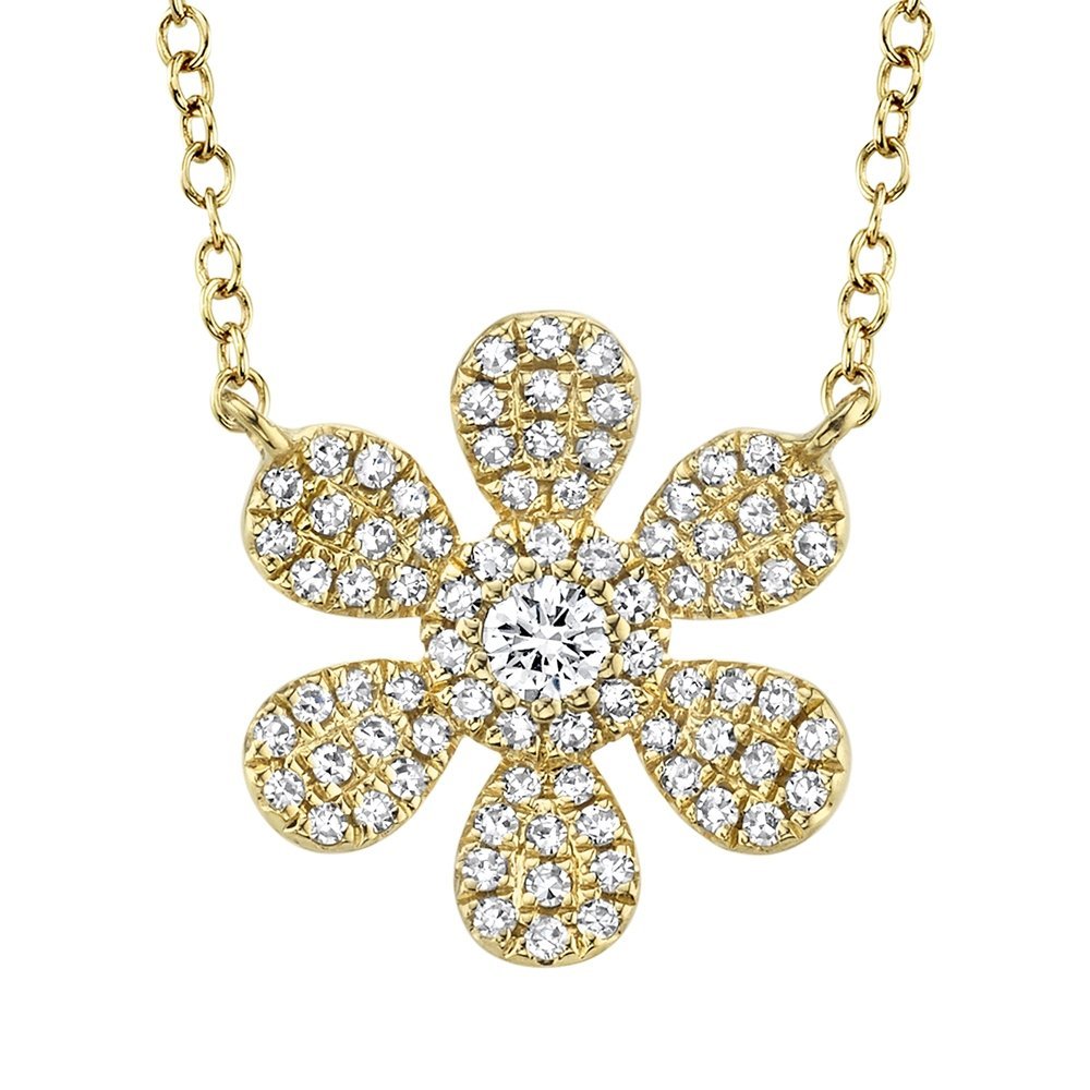 14KT Gold 1/4 CTW Diamond Flower Necklace Yellow