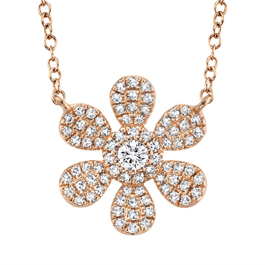 14KT Gold 1/4 CTW Diamond Flower Necklace Rose